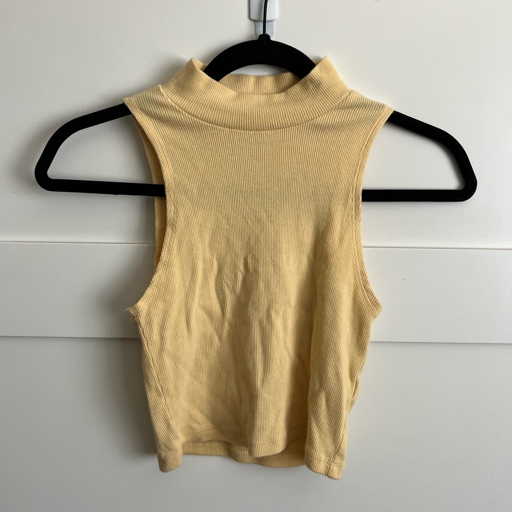 💛 Buy Two, Get One 💛 Yellow Sleeveless Cropped Top with Short Turtle Neck